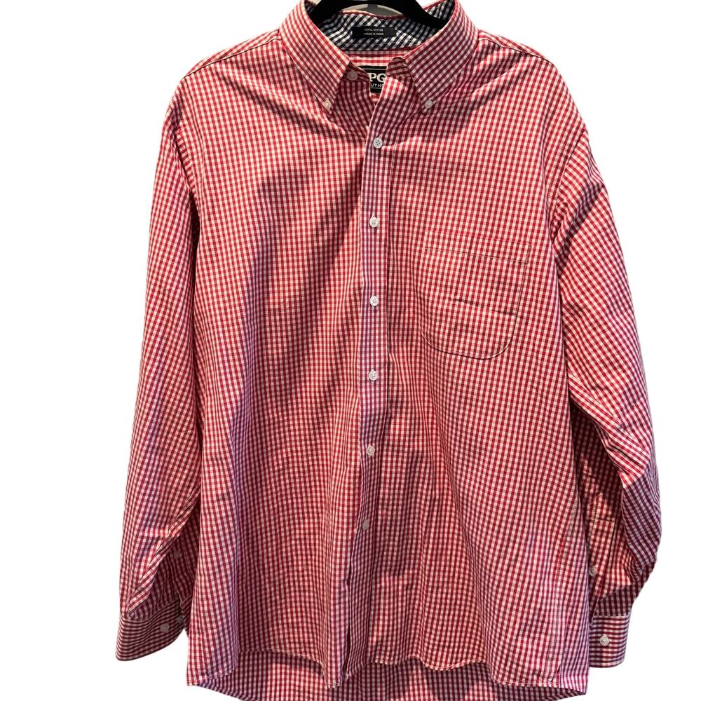 PGA Authentic Preppy Red Gingham Button Down Shirt | Men's Size L